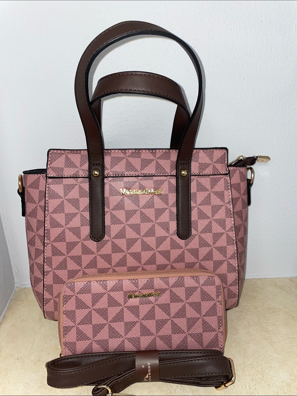 Montana West Pink Geometric Mini bag with Wallet and Crossbody strap | Like New